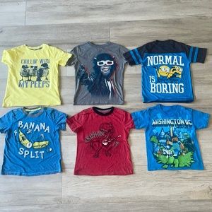 S/M( 6-8) Boys bundle of 6 Crew neck graphic T-shirts mixed brands:Arizona